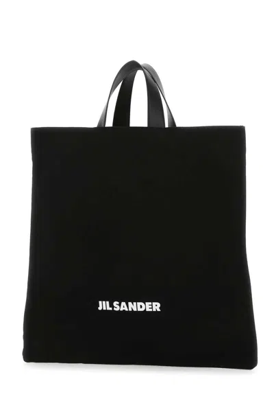 Jil Sander Black Canvas Shopping Bag In Black