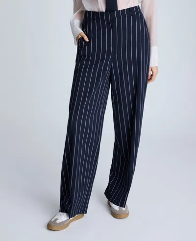 Kenneth Cole Fly Front High Rise Slash Pocket Wide Leg Pants Pant In Dark Navy,pure White