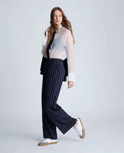 Kenneth Cole Fly Front High Rise Slash Pocket Wide Leg Pants Pant In Dark Navy,pure White