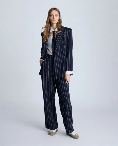 Kenneth Cole Fly Front High Rise Slash Pocket Wide Leg Pants Pant In Dark Navy,pure White