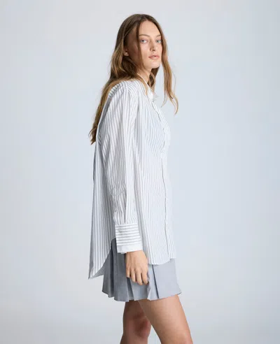 Kenneth Cole Oversized Long Sleeve Button Front Shirt With Double Cuff In Pure White,black