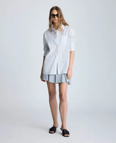 Kenneth Cole Oversized Long Sleeve Button Front Shirt With Double Cuff In Pure White,black