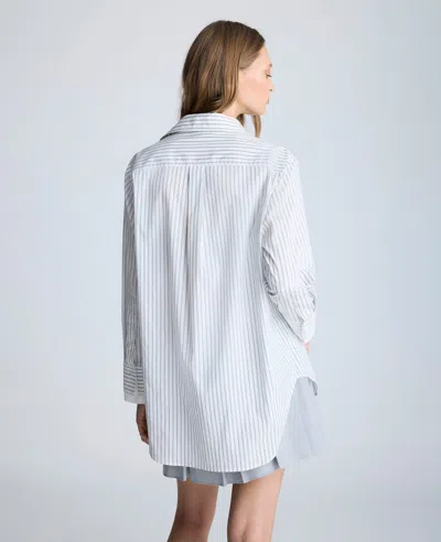 Kenneth Cole Oversized Long Sleeve Button Front Shirt With Double Cuff In Pure White,black