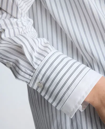 Kenneth Cole Oversized Long Sleeve Button Front Shirt With Double Cuff In Pure White,black