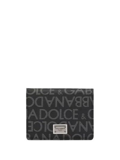 Dolce & Gabbana Coated Canvas Wallet With With All-over Logo In Grey