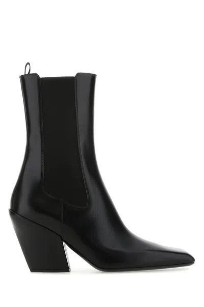 Prada Streamlined Leather Ankle Boots With Pointed Toe