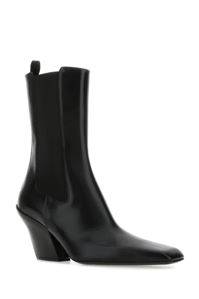 Prada Streamlined Leather Ankle Boots With Pointed Toe
