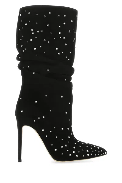 Paris Texas Suede Crystal Holly Stiletto Slpouchy Boot Heel