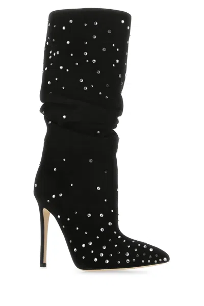 Paris Texas Suede Crystal Holly Stiletto Slpouchy Boot Heel