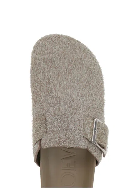 Loewe Easy Buclke Slippers In Khaki Green