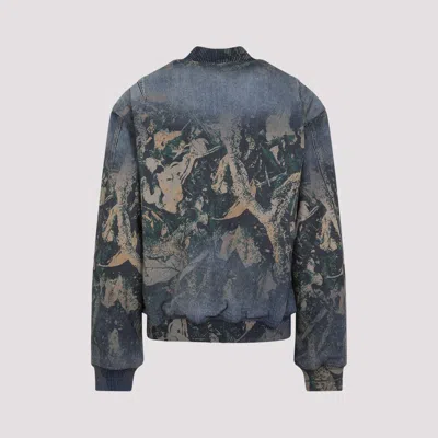 Acne Studios Graphic Print Denim Bomber Jacket In Brown