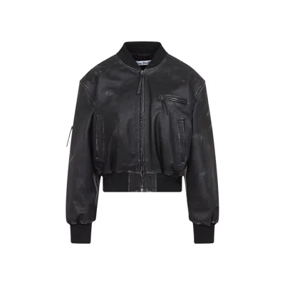 Acne Studios Vintage Leather Cropped Bomber Jacket In Black