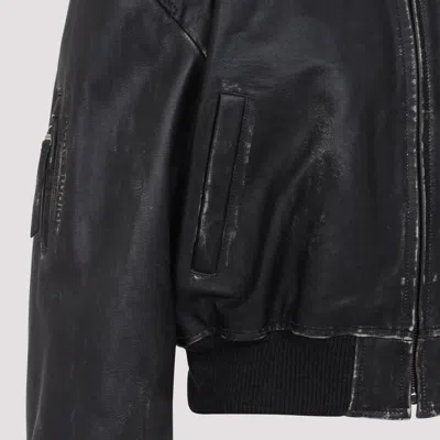 Acne Studios Vintage Leather Cropped Bomber Jacket In Black