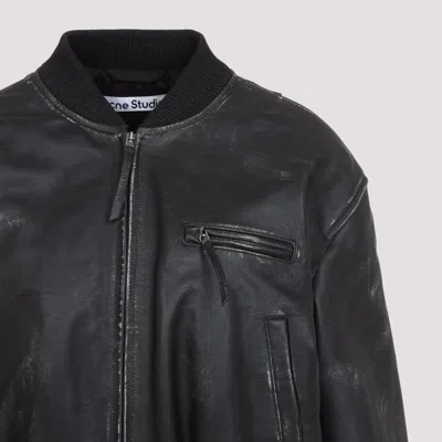 Acne Studios Vintage Leather Cropped Bomber Jacket In Black