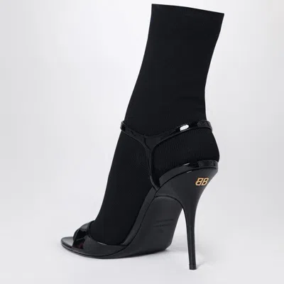 Balenciaga Avenue Sock Black Sandal In Patent Leather And Mesh In Black