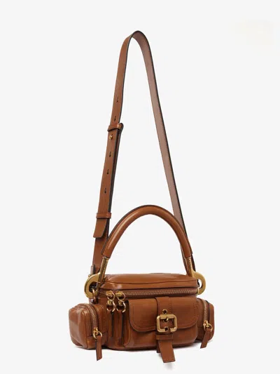 Chloé Small Double Carry Leather Bag With Multipocket Detail In Brown