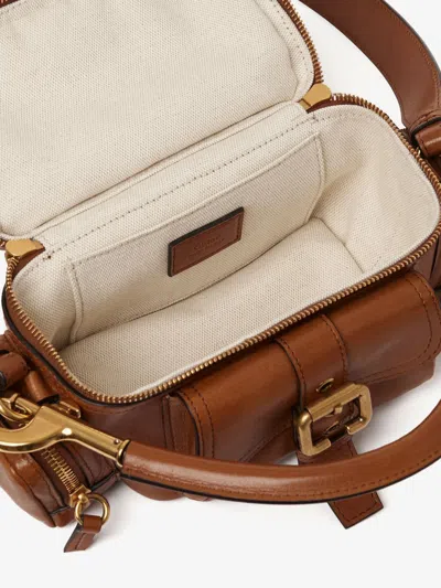 Chloé Small Double Carry Leather Bag With Multipocket Detail In Brown
