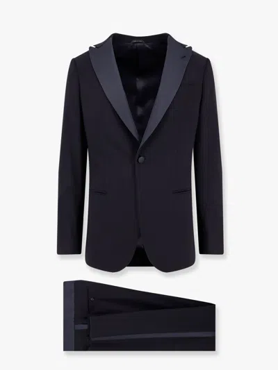 Giorgio Armani Virgin Wool Smoking With Satin Profiles In Blue