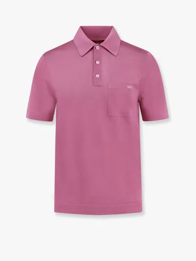 Gucci Pink Polo Shirt With Chest Pocket And Embroidered Logo On The Front In Fine Silk Knit Man In Pink