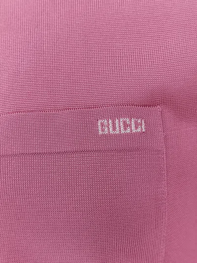 Gucci Pink Polo Shirt With Chest Pocket And Embroidered Logo On The Front In Fine Silk Knit Man In Pink