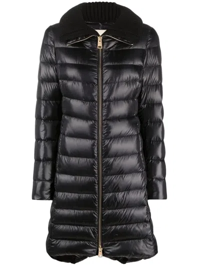Herno Long Quilted Jacket High Collar In Black