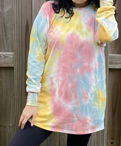 Ellis Tie Dye Raglan Tunic In Coral In Pink