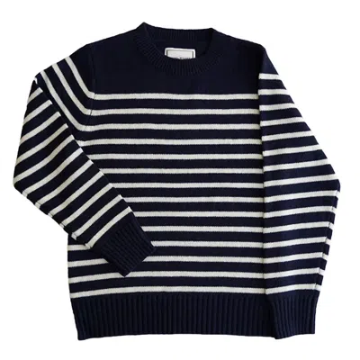 LONG WHARF SUPPLY CO. WOMEN'S THE BEST-EVER STRIPED SWEATER IN NAVY STRIPE 