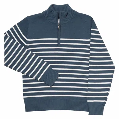 Long Wharf Supply Co. Women's The Best-ever Quarter Zip Sweater In Marine Stripe In Multi