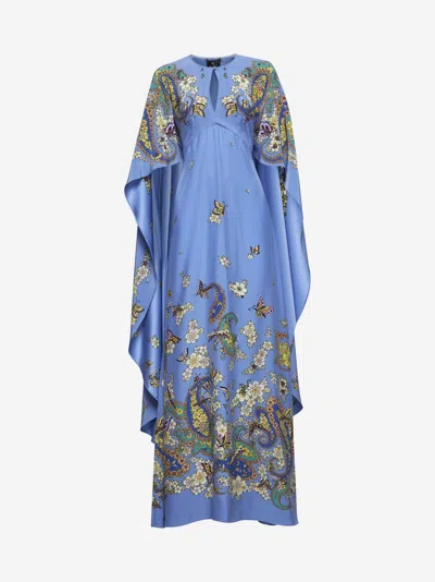 Etro Light Blue Printed Crêpe De Chine Maxi Dress