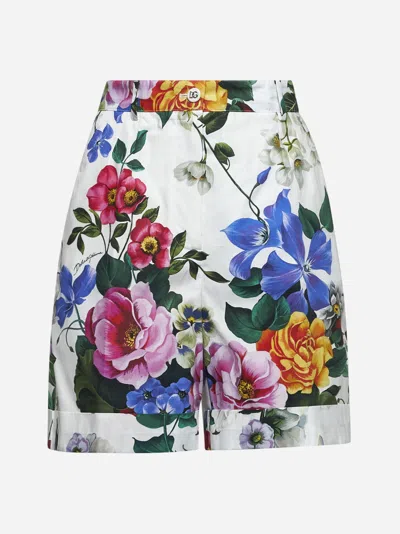 Dolce & Gabbana Multicolor Bermuda Shorts With All-over Floral Pattern Print In Cotton Woman
