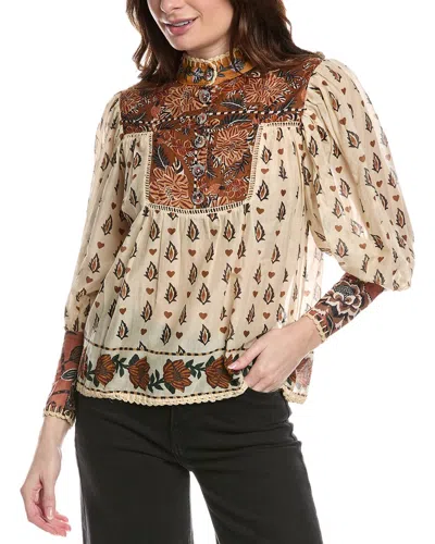 Farm Rio Peasant Blouse In Beige