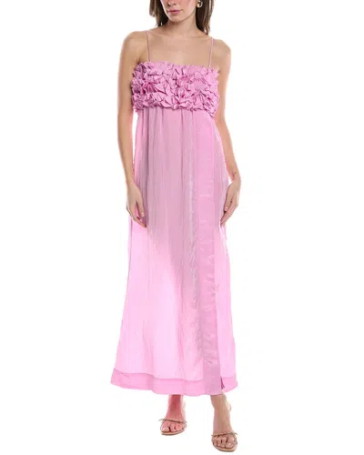 Ganni Shiny Spaghetti-strap Ruffle Maxi Dress In Pink