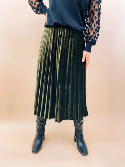 Papillon Evie Velvet Skirt In Olive In Green