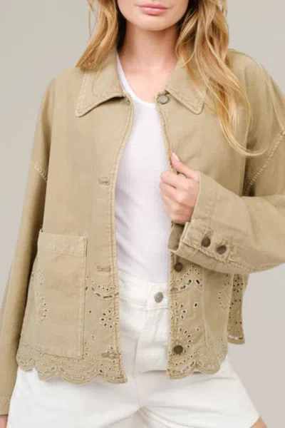 Aaron & Amber Scalloped Hem Denim Jacket In Olive In Green
