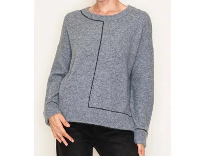 Staccato Color Line Detail Crew Neck Pullover Sweater In Charcoal In Pink