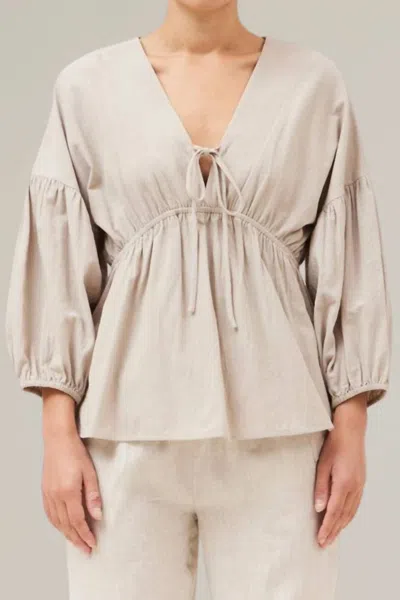 Grade & Gather Cotton Summer Tie Blouse In Parchment In Beige
