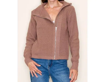 Staccato Mock Neck Asymmetrical Collar Cardigan Jacket In Red Bean In Multi