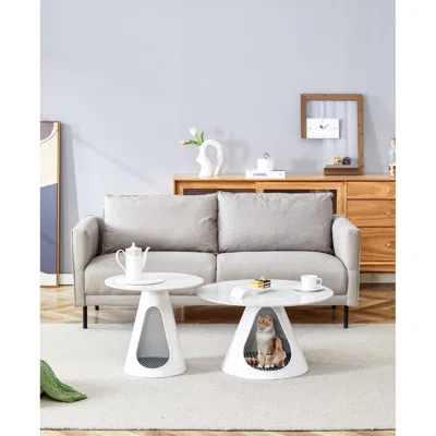Streamdale Furniture Streamdale 2-in-1 Coffee Tables With Marble-look Top & Cat Beds
