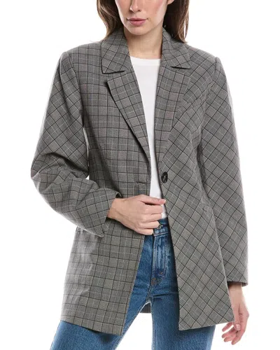 Ganni Check Mix Fitted Wool-blend Blazer In Grey