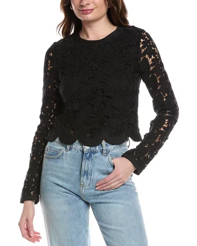 Rebecca Taylor Retro Lace Bow Silk-blend Top In Black