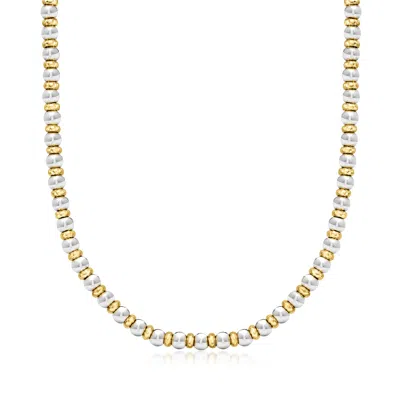 Ross-simons Italian Sterling Silver And 22kt Gold Over Sterling Bead Necklace In Silver