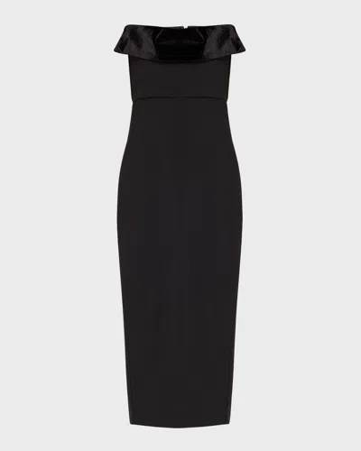 Roland Mouret Womens Black Velvet-fold Corseted Crepe Midi Dress In Black