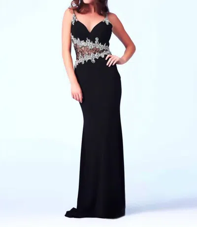 Mac Duggal Beaded Illusion Gown In Black In Black