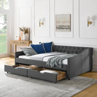 Streamdale Furniture Streamdale Upholstered Tufted Daybed With Drawers And Copper Nail Detail