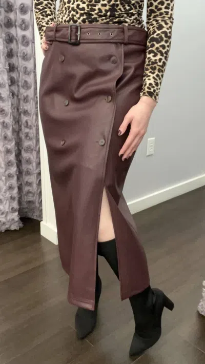 Skies Are Blue Leather Perfect Midi Skirt In Brown In Brown