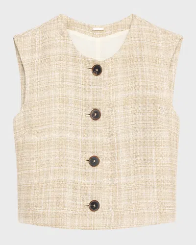Adam Lippes Remo Silk Linen Plaid Vest Top In Beige