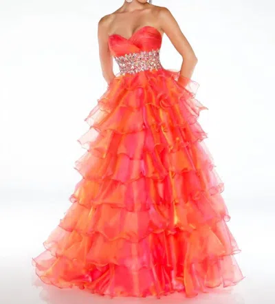 Mac Duggal Sweetheart Strapless Ballgown With Stonework Waistband In Sunset In Pink