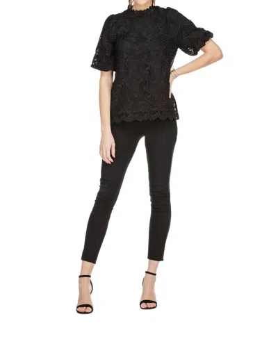 Jade Lace Puff Sleeve Top In Black In Black