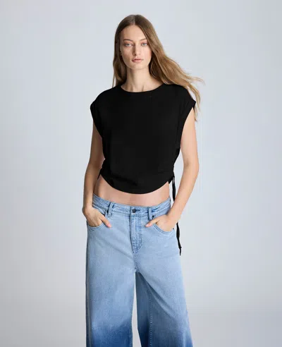 Kenneth Cole Crop Tank With Side Ruching In Black