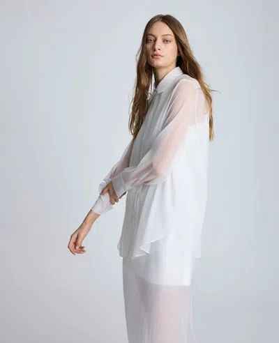 Kenneth Cole Oversized Button Front Long Sleeve Tunic In Pure White
